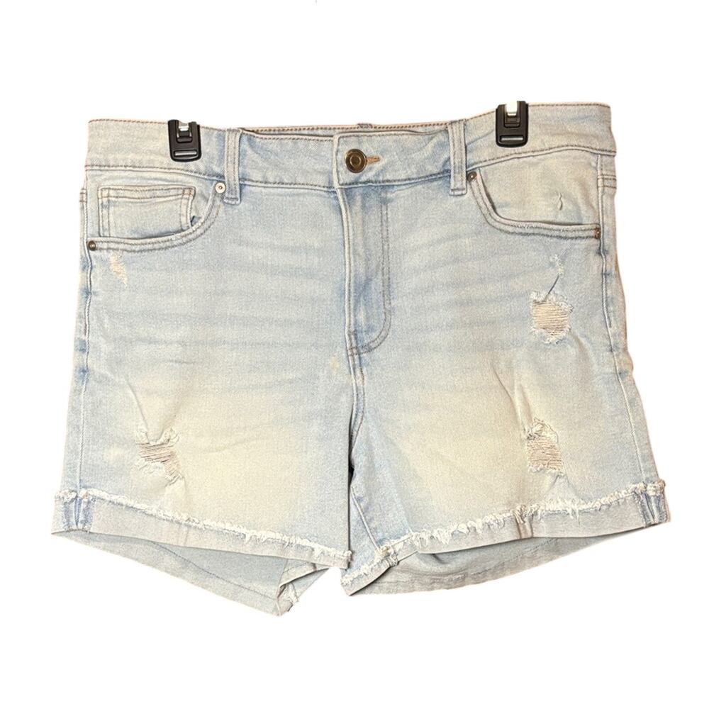 Celebrity Pink Distressed Denim Shorts Size 16 Light Wash Raw Hem Stretch